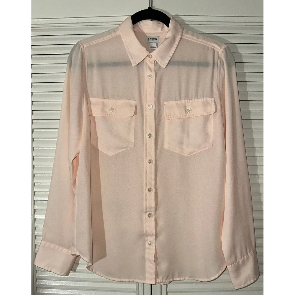 J.Crew Women's Sheer Long Sleeve‎ Button Down Shirt Size 8
